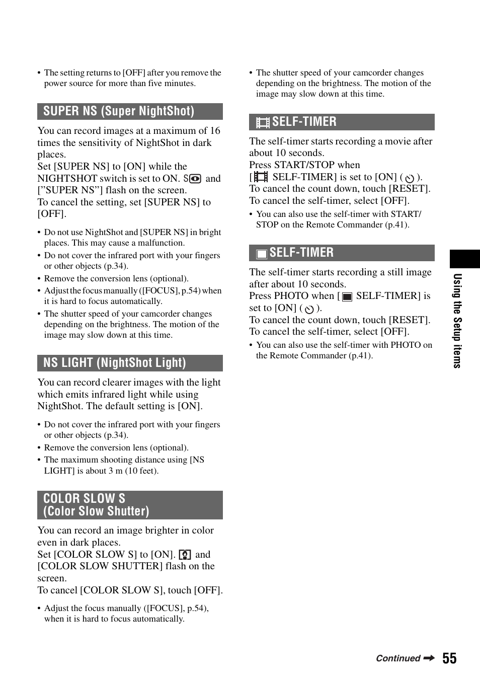 P.55), Nction (p.55) | Sony DCR-SR100 User Manual | Page 55 / 107