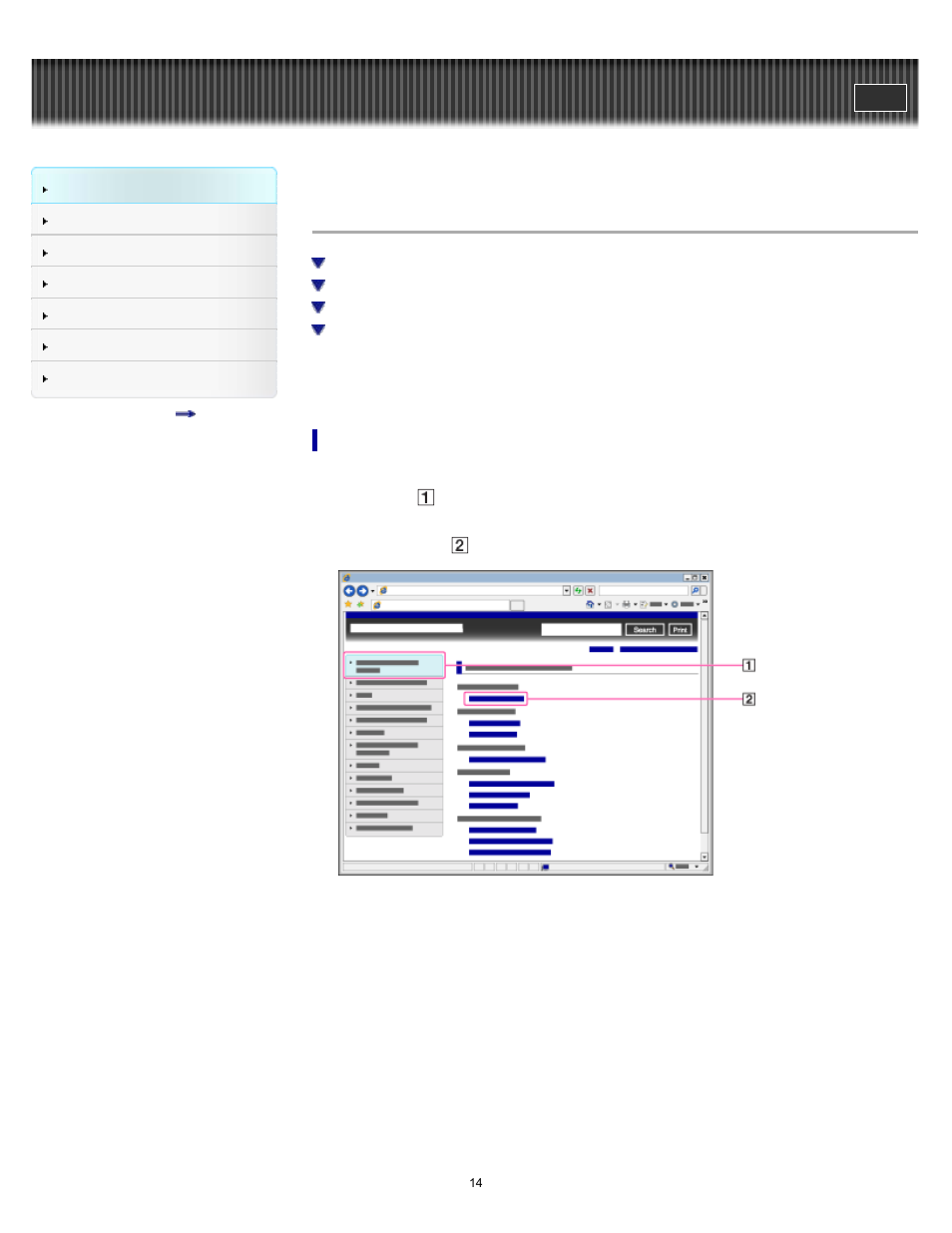 How to use this help guide | Sony NWZ-W273BLUE User Manual | Page 14 / 81