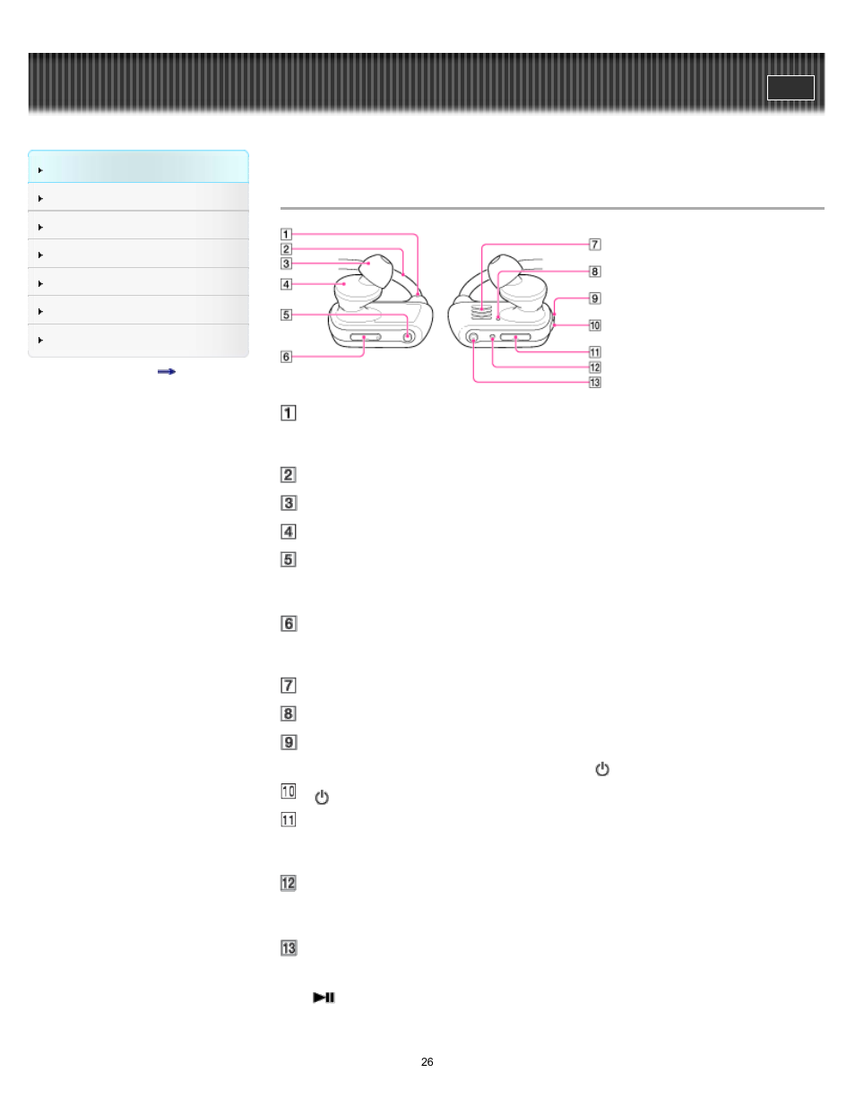Parts and controls | Sony NWZ-W273BLUE User Manual | Page 26 / 81