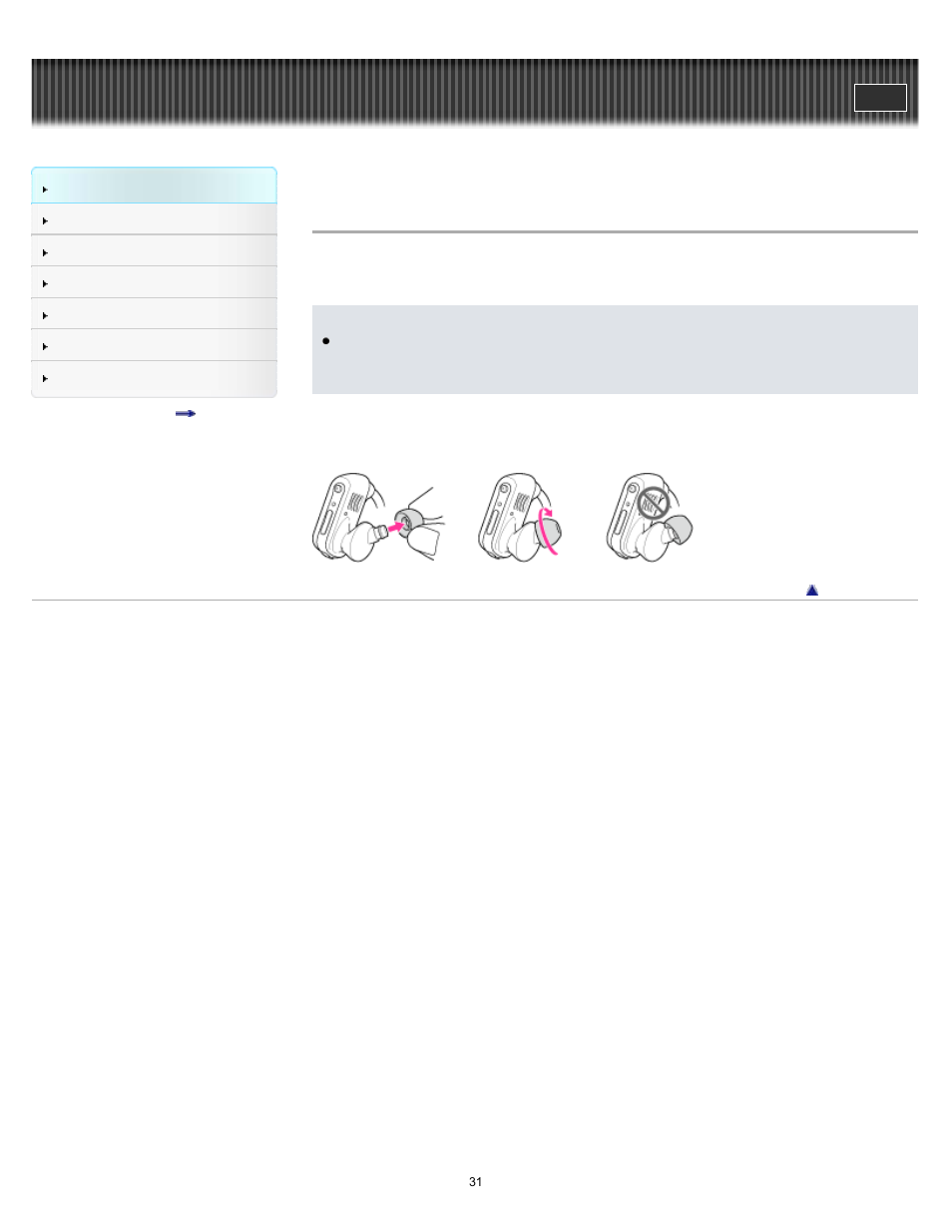How to install the earbuds, Details | Sony NWZ-W273BLUE User Manual | Page 31 / 81