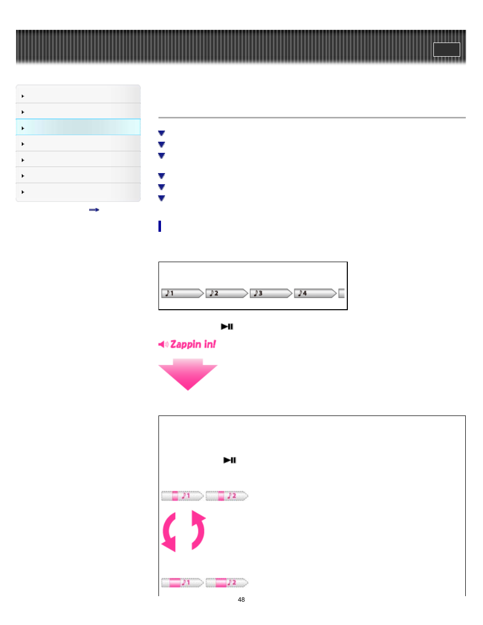 Zappin playback, Details | Sony NWZ-W273BLUE User Manual | Page 48 / 81