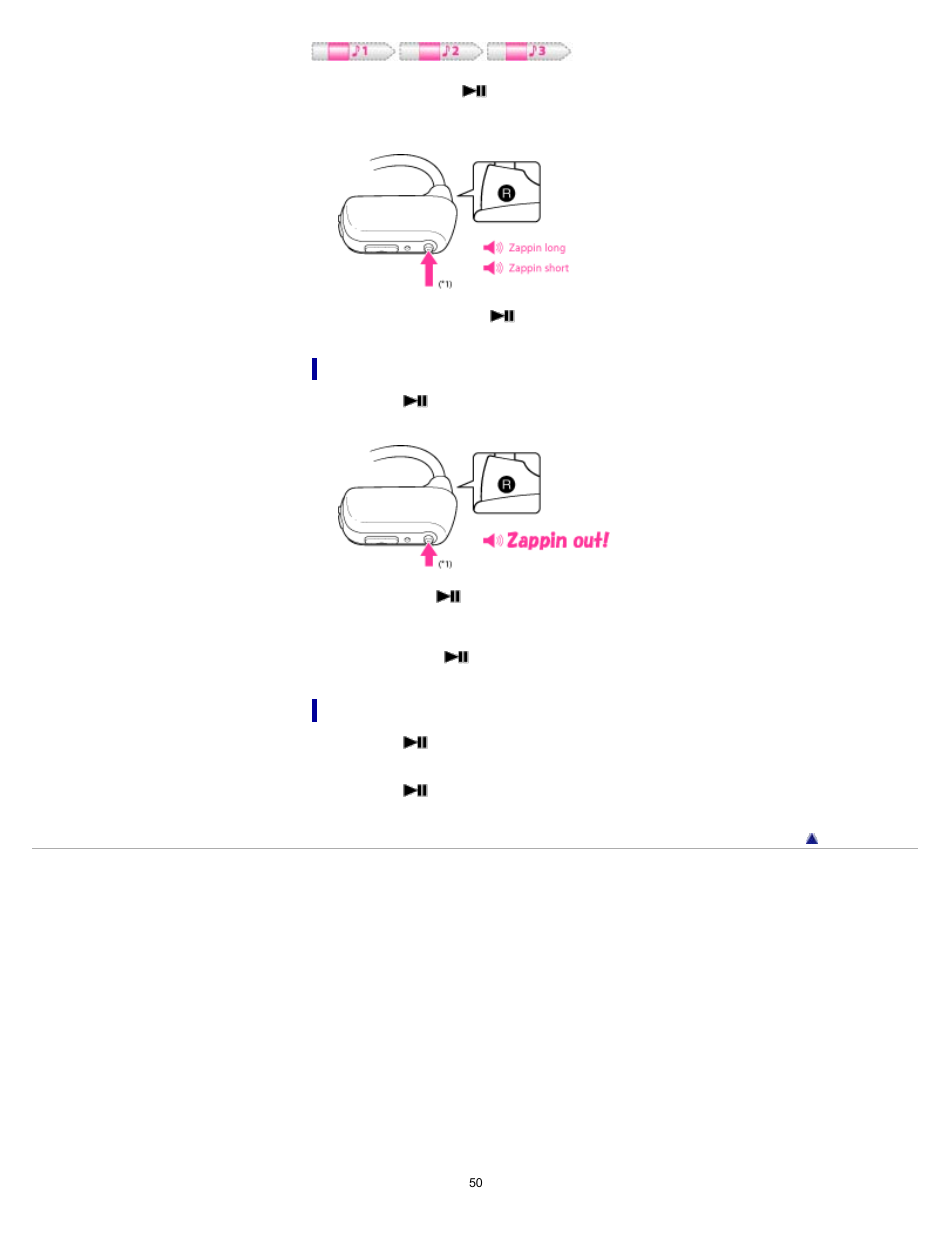 Returning to normal playback, Pausing playback during zappin playback | Sony NWZ-W273BLUE User Manual | Page 50 / 81