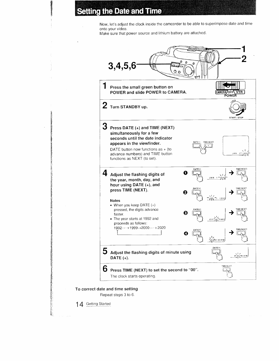 Setting the date and time | Sony CCD-FX410 User Manual | Page 14 / 75