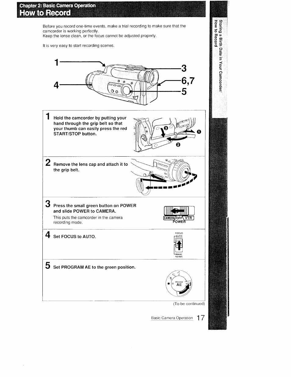 Chapter 2: basic camera, How to record | Sony CCD-FX410 User Manual | Page 17 / 75