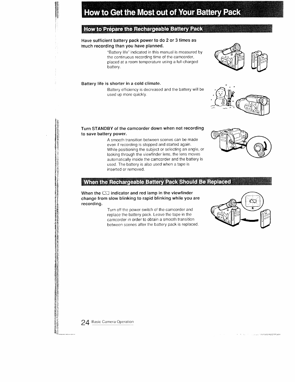 How to get the most out of your battery pack, How to prépare the rechargeable battery pack | Sony CCD-FX410 User Manual | Page 24 / 75