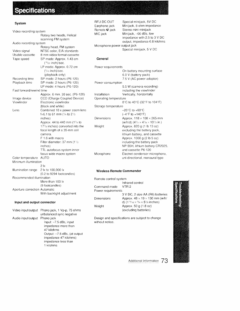 Sony CCD-FX410 User Manual | Page 73 / 75