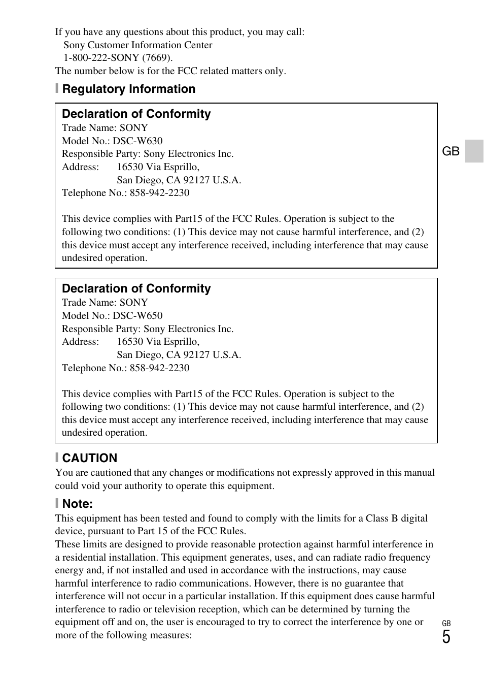 Sony DSC-W650 User Manual | Page 5 / 52
