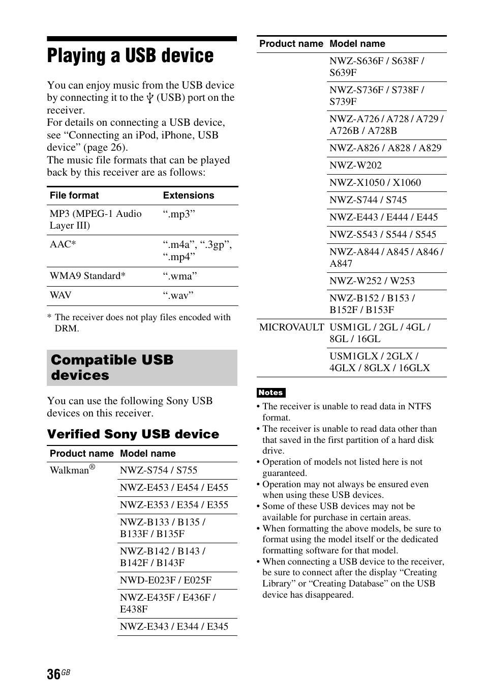 Playing a usb device, Compatible usb devices, Verified sony usb device | Sony STR-DH540 User Manual | Page 36 / 80