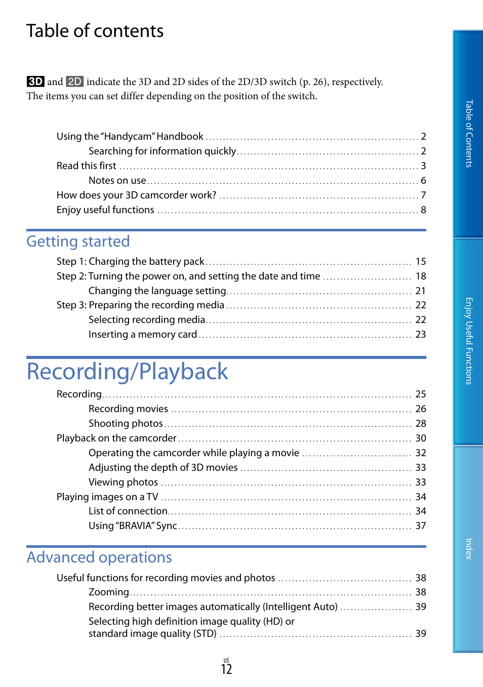 Sony HDR-TD10 User Manual | Page 12 / 119