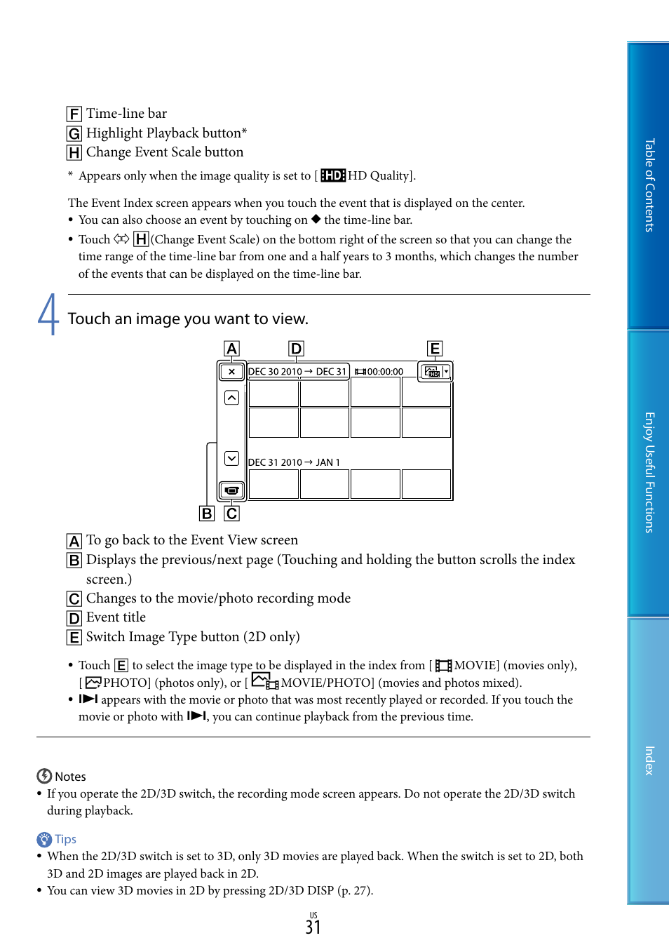 Touch an image you want to view | Sony HDR-TD10 User Manual | Page 31 / 119