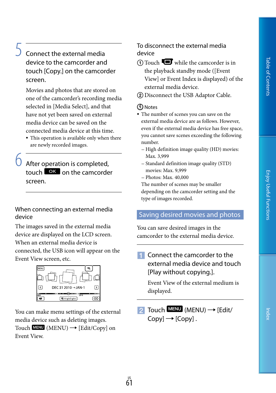 Saving desired movies and photos | Sony HDR-TD10 User Manual | Page 61 / 119