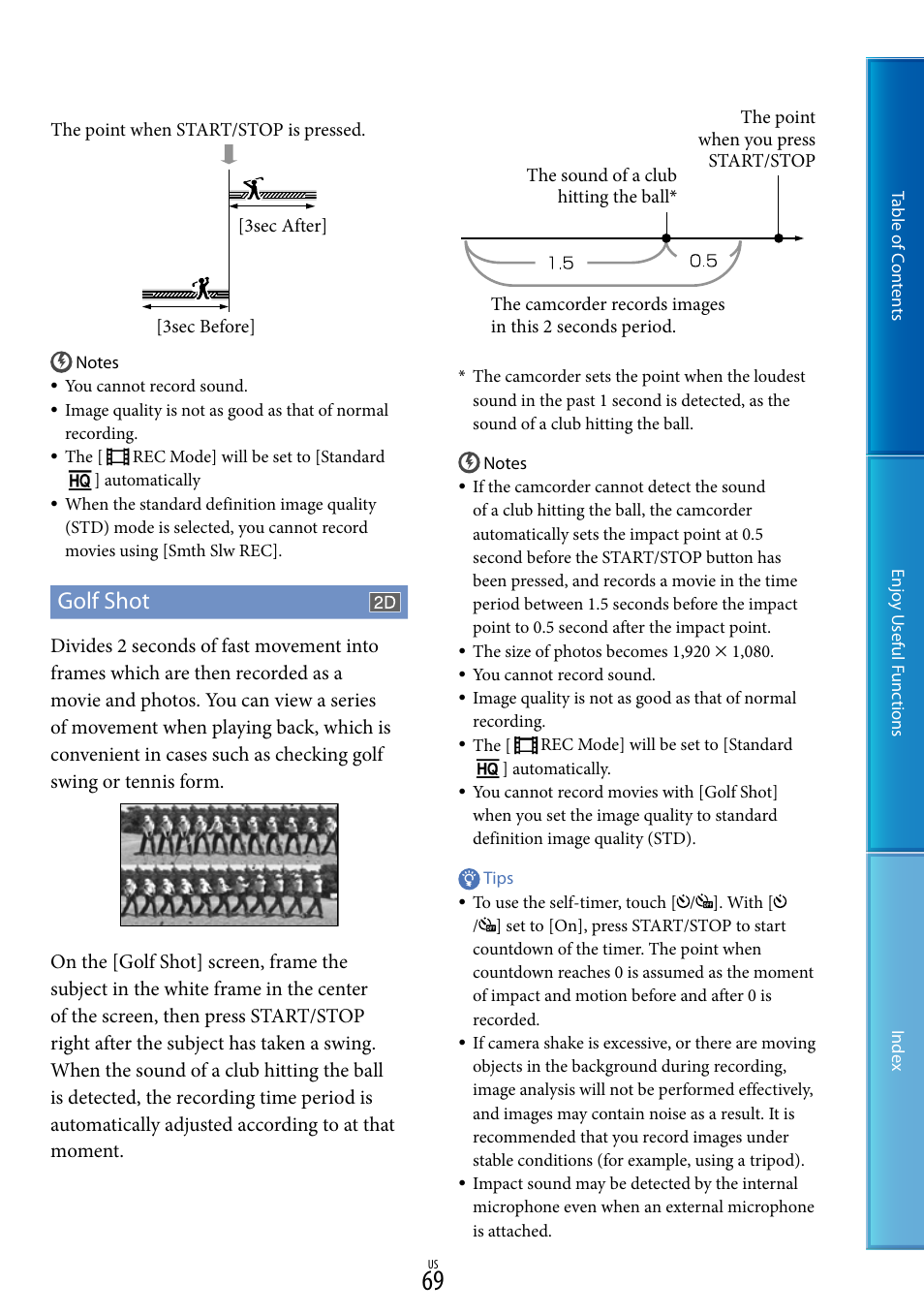 T (69), Golf shot | Sony HDR-TD10 User Manual | Page 69 / 119