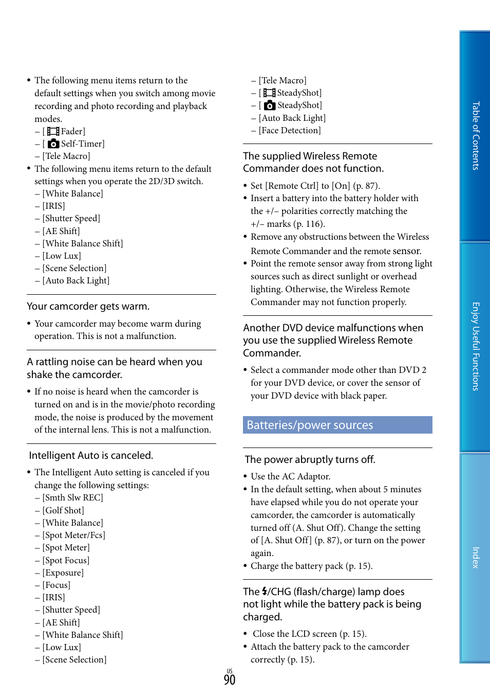 Batteries/power sources | Sony HDR-TD10 User Manual | Page 90 / 119