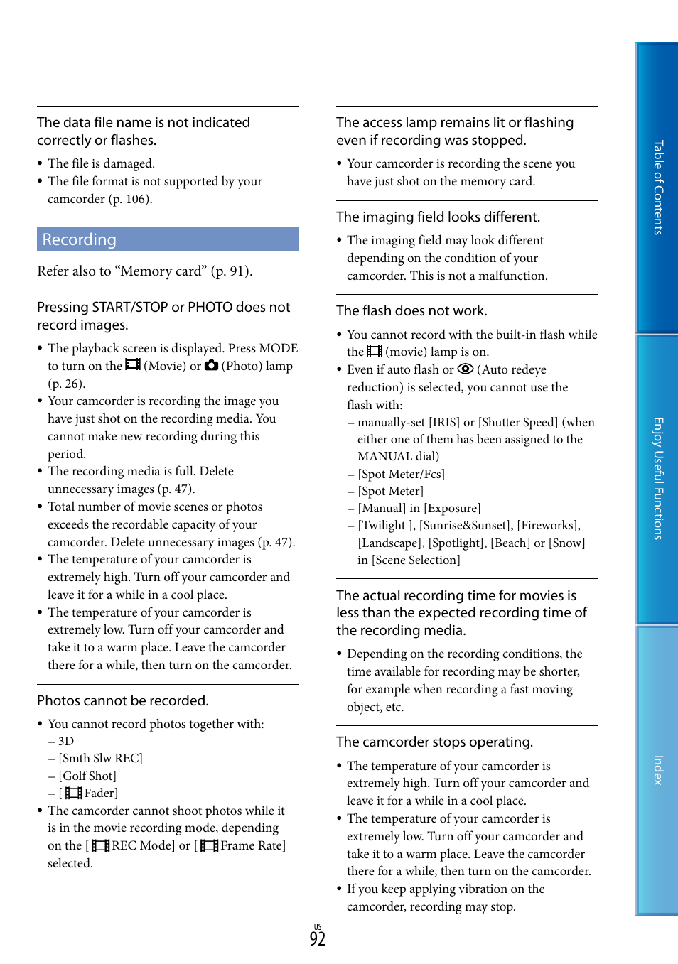 Recording | Sony HDR-TD10 User Manual | Page 92 / 119