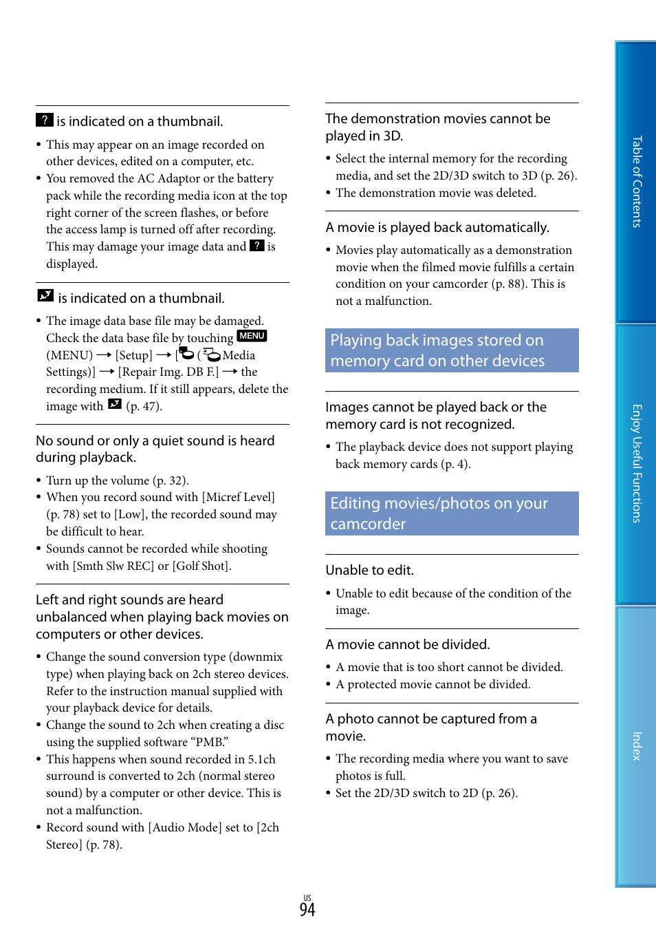 Playing back images stored on memory card on, Other devices, Editing movies/photos on your | Camcorder, Editing movies/photos on your camcorder | Sony HDR-TD10 User Manual | Page 94 / 119