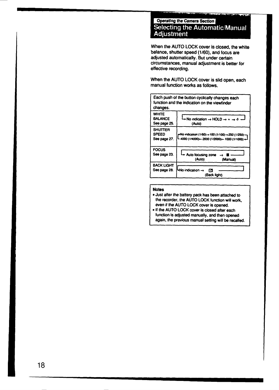 Selecting the automatic/manual adjustment | Sony CCD-F33 User Manual | Page 18 / 52