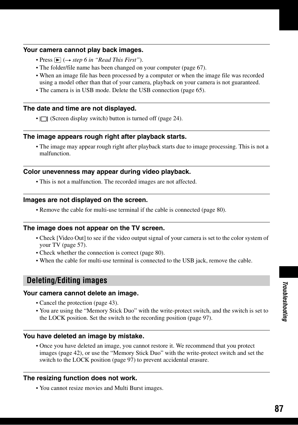 Deleting/editing images | Sony DSC-W100 User Manual | Page 87 / 107