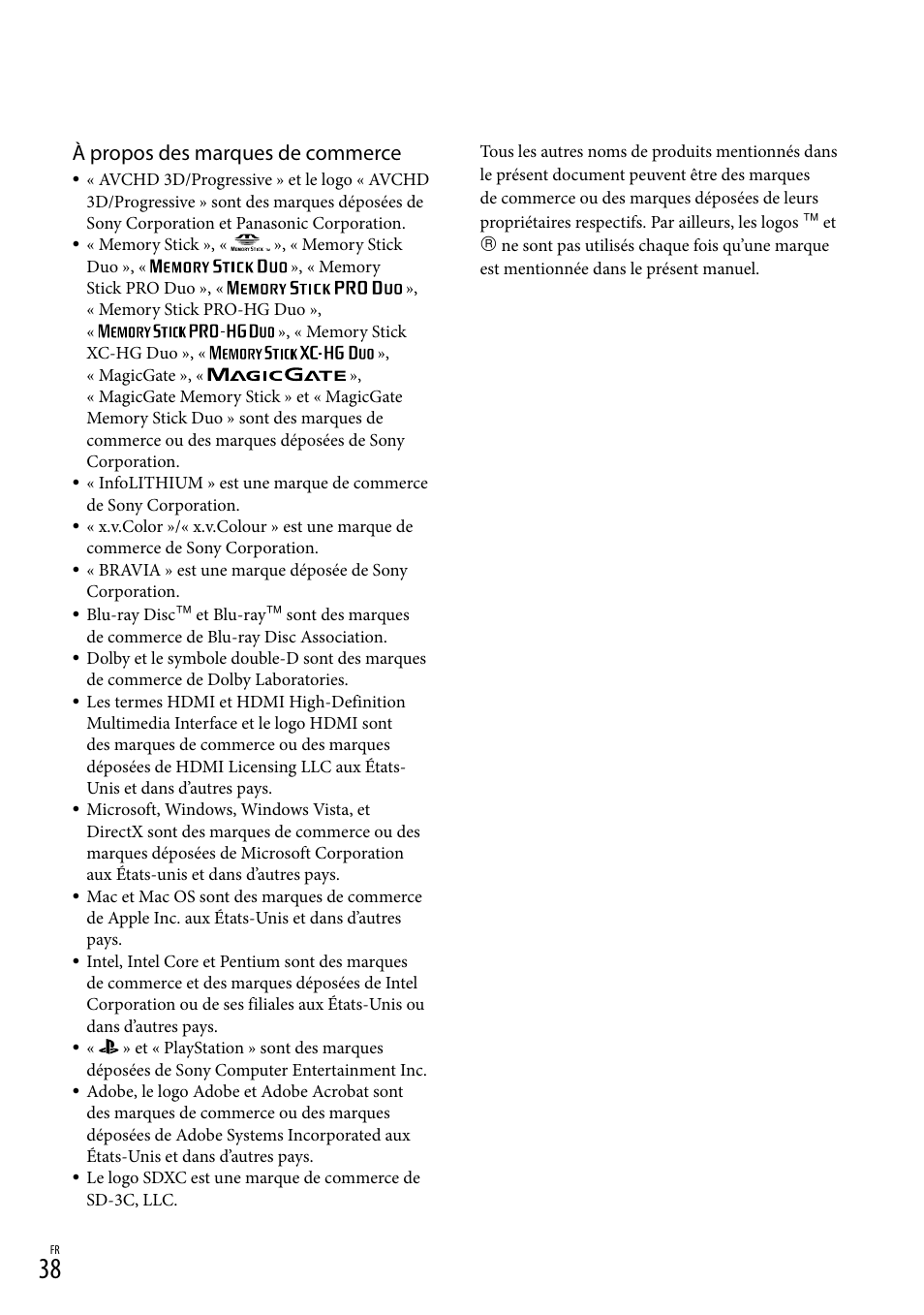 À propos des marques de commerce | Sony DEV-50 User Manual | Page 74 / 116
