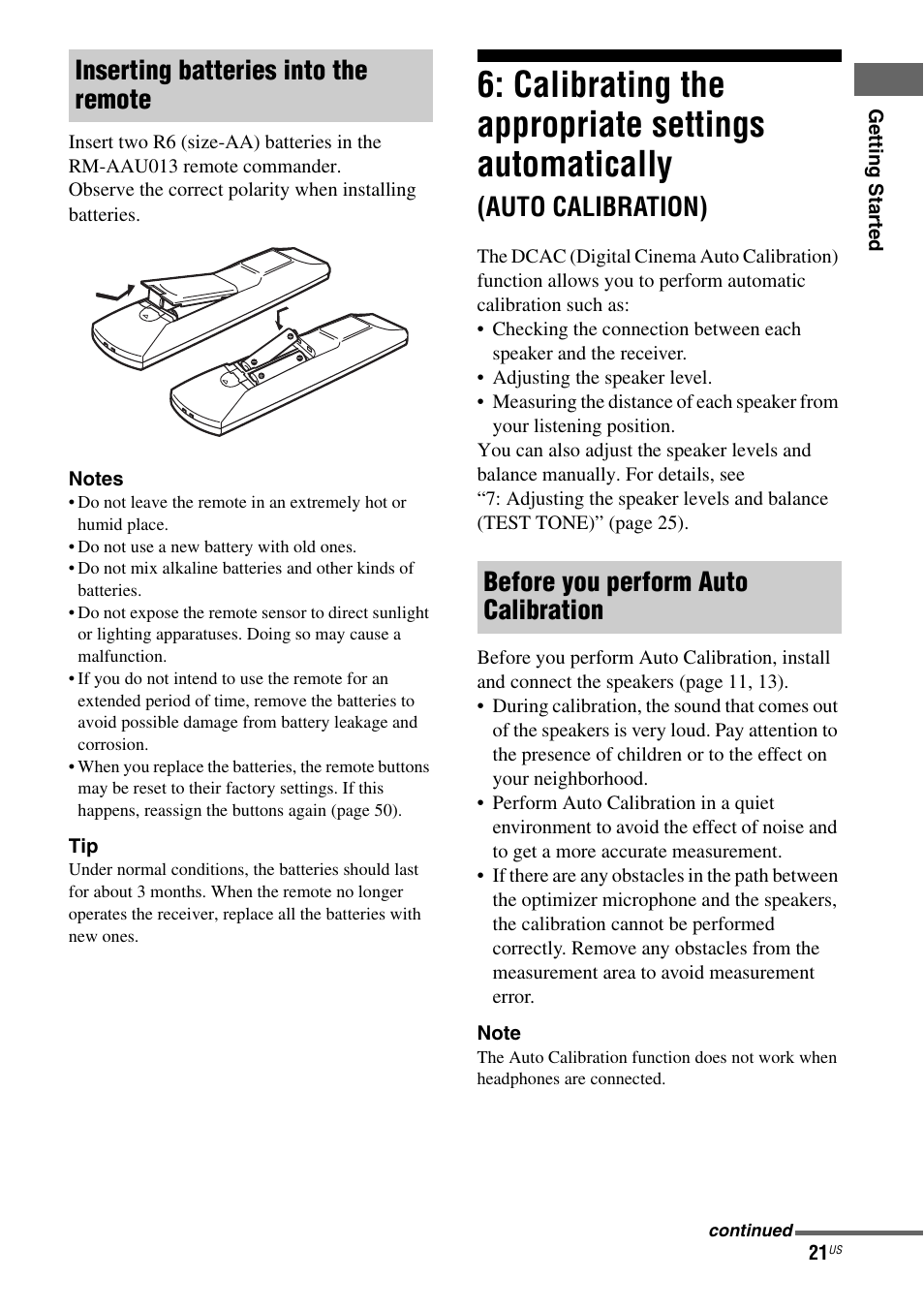 Calibrating the appropriate settings, Automatically (auto calibration), Calibrating the appropriate settings automatically | Auto calibration) | Sony HT-DDW795 User Manual | Page 21 / 60