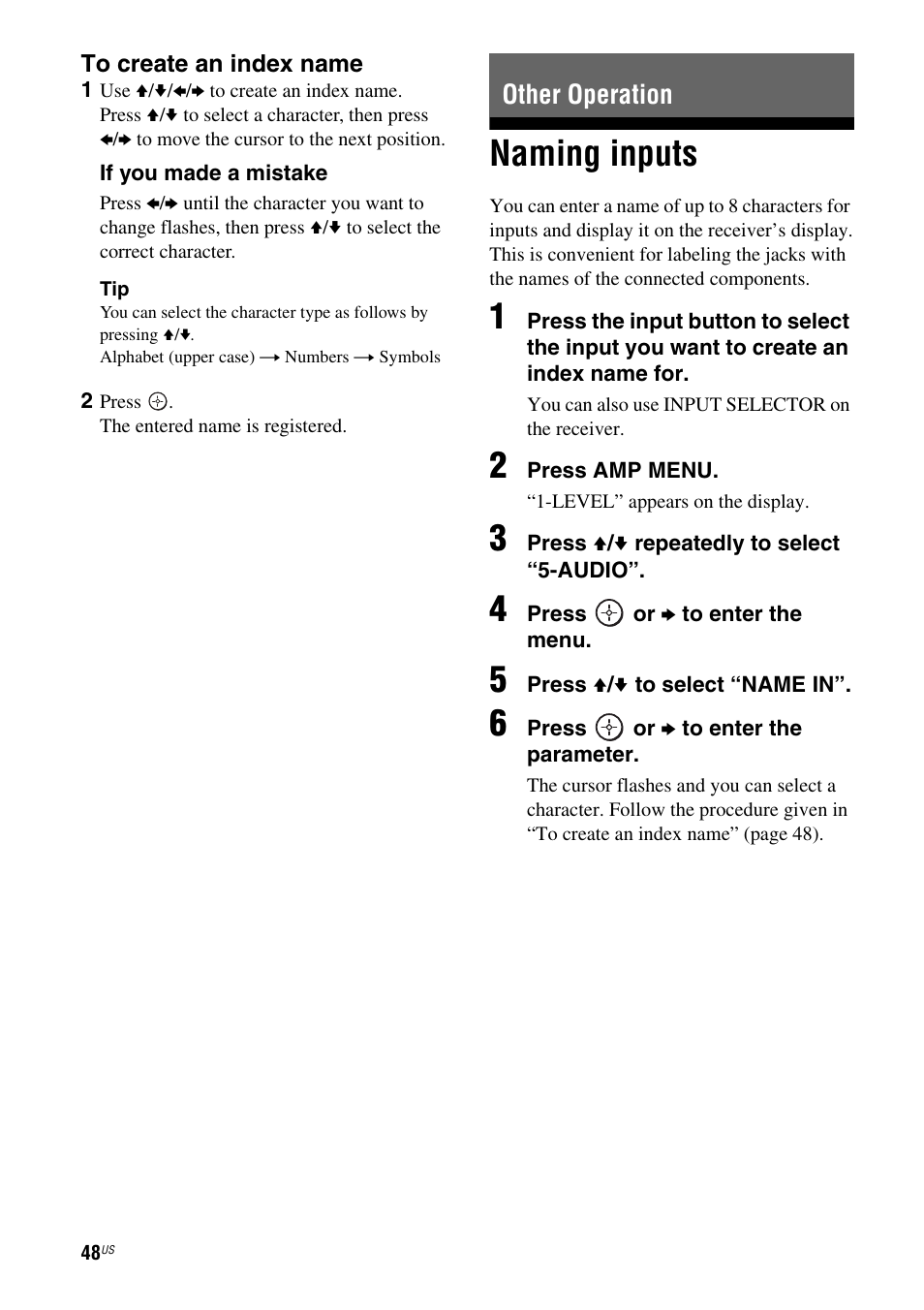 Other operation, Naming inputs | Sony HT-DDW795 User Manual | Page 48 / 60