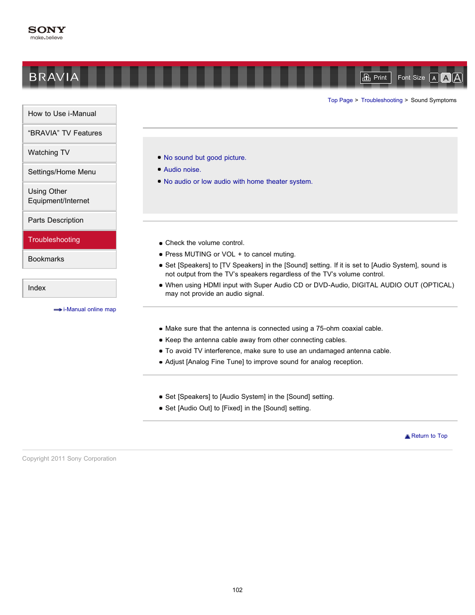 Sound symptoms | Sony KDL-46HX729 User Manual | Page 102 / 176