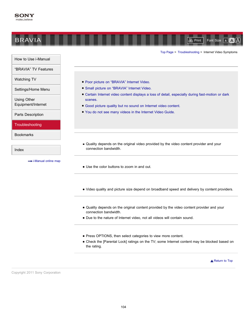 Internet video symptoms | Sony KDL-46HX729 User Manual | Page 104 / 176