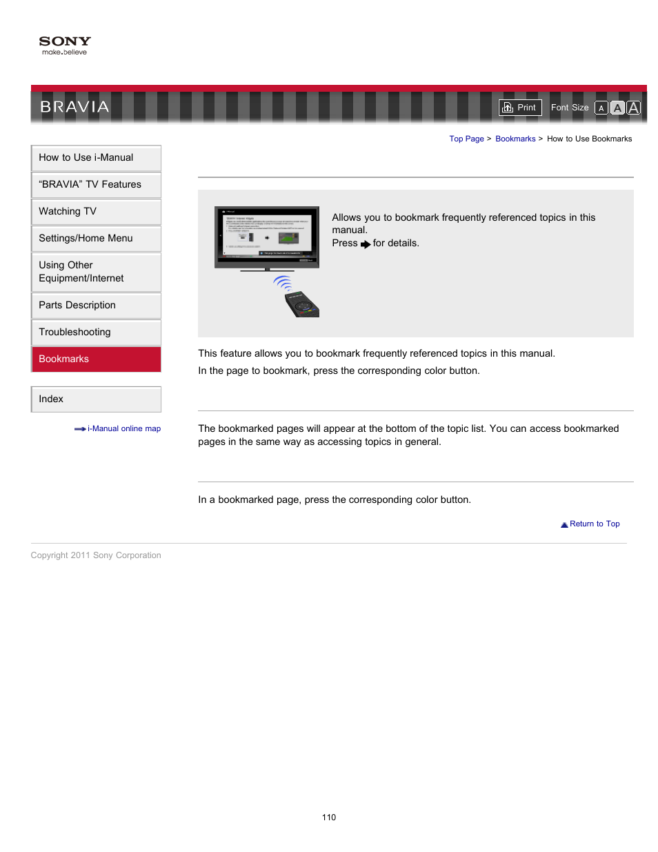 How to use bookmarks | Sony KDL-46HX729 User Manual | Page 110 / 176