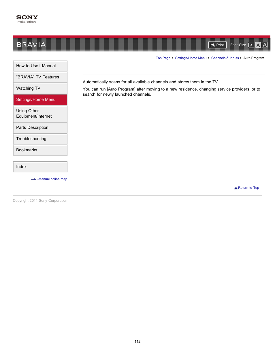 Auto program | Sony KDL-46HX729 User Manual | Page 112 / 176
