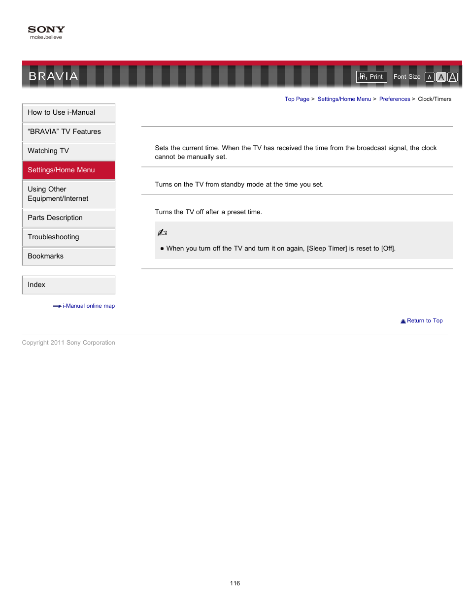 Current time, Timer, Clock/timers | Sony KDL-46HX729 User Manual | Page 116 / 176