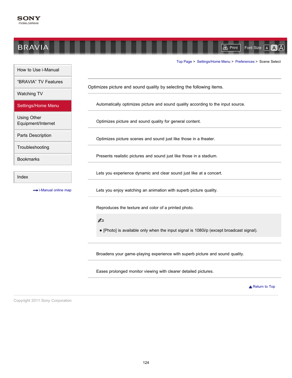 Scene select | Sony KDL-46HX729 User Manual | Page 124 / 176