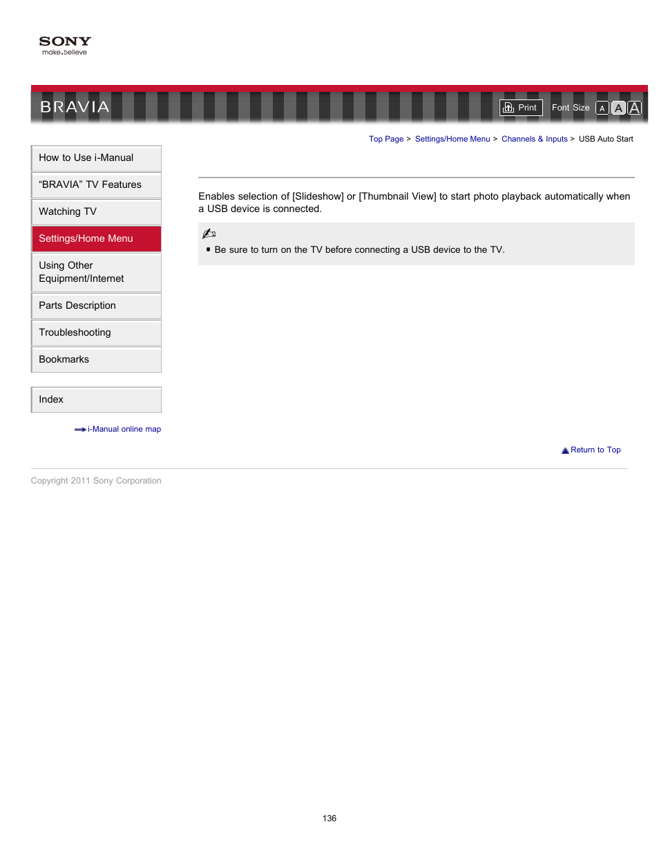 Slideshow, Usb auto start | Sony KDL-46HX729 User Manual | Page 136 / 176