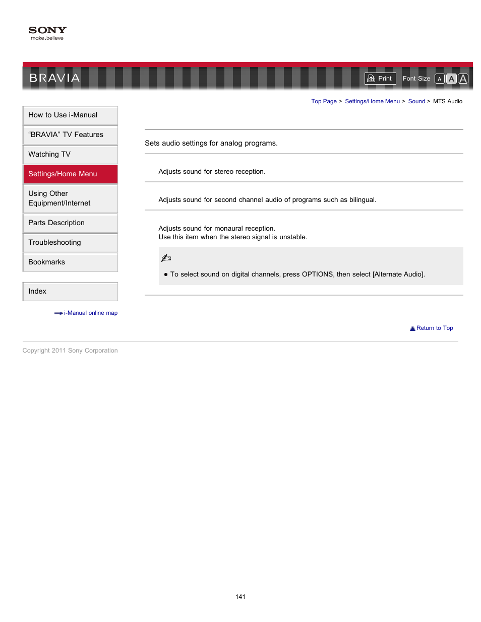 Mts audio | Sony KDL-46HX729 User Manual | Page 141 / 176