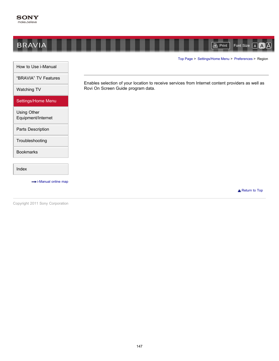 Region | Sony KDL-46HX729 User Manual | Page 147 / 176