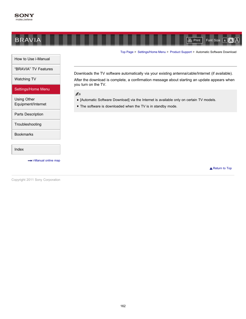 Automatic software download | Sony KDL-46HX729 User Manual | Page 162 / 176