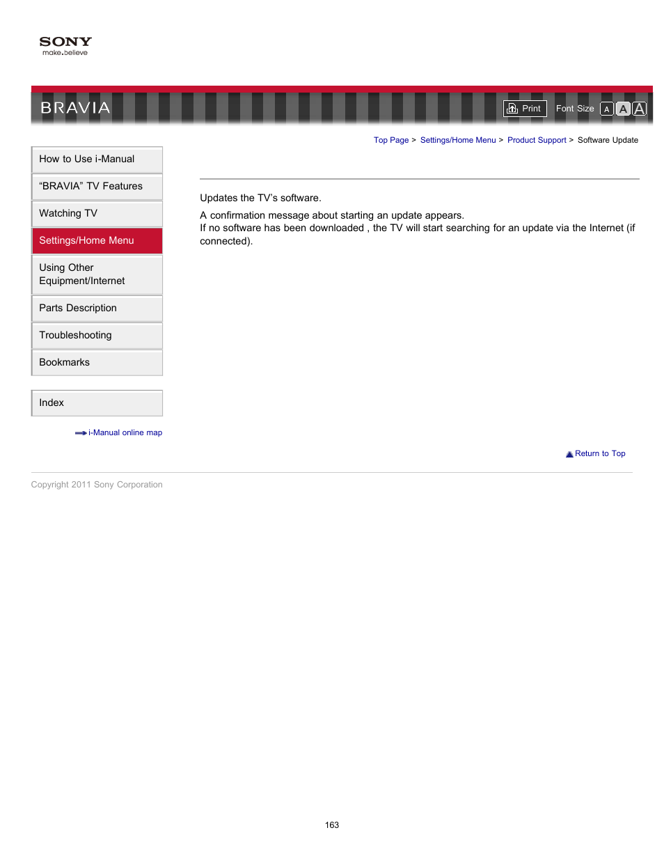 Software update | Sony KDL-46HX729 User Manual | Page 163 / 176