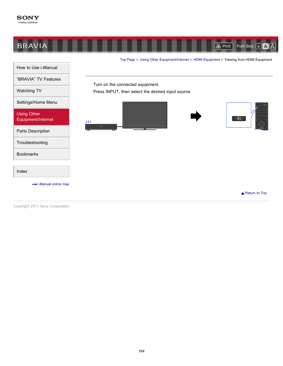 Viewing from hdmi equipment | Sony KDL-46HX729 User Manual | Page 164 / 176