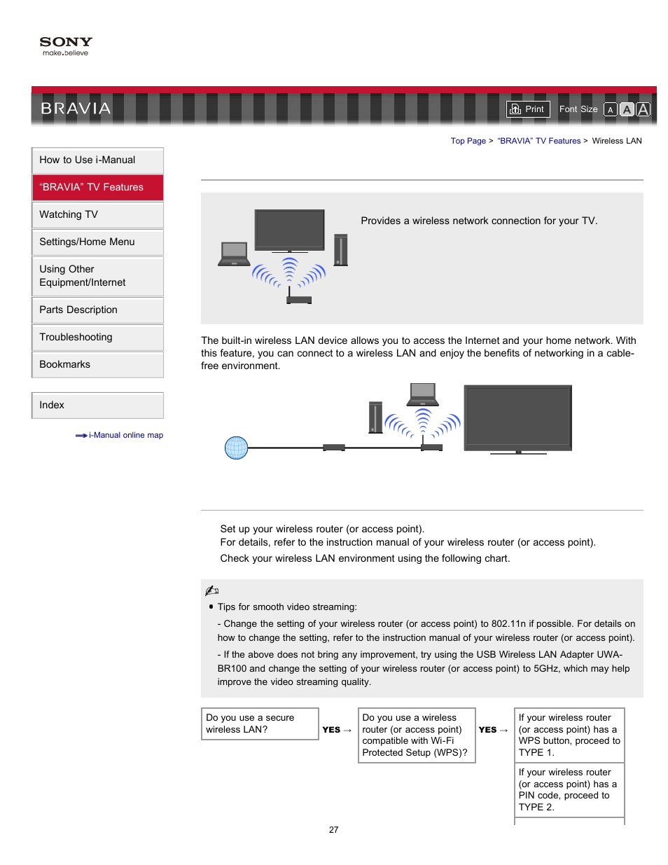 Wireless lan | Sony KDL-46HX729 User Manual | Page 27 / 176