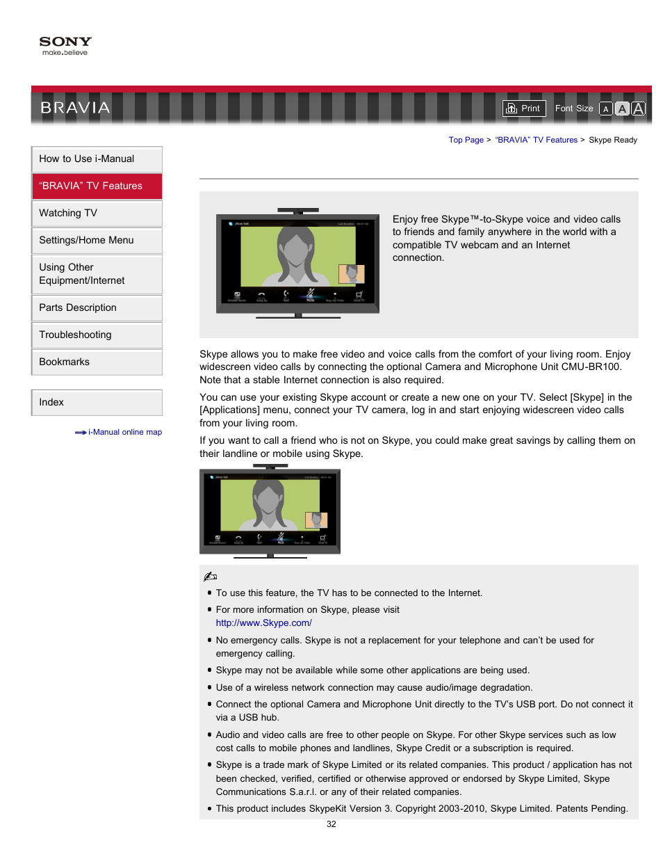 Skype ready | Sony KDL-46HX729 User Manual | Page 32 / 176