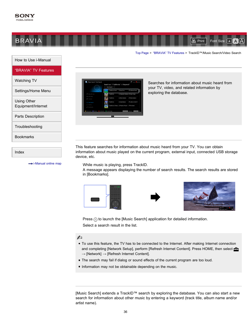 Trackid™/music search/video search, Trackid | Sony KDL-46HX729 User Manual | Page 36 / 176