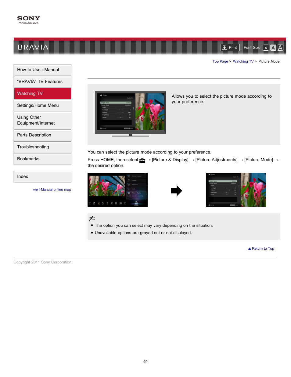 Picture mode | Sony KDL-46HX729 User Manual | Page 49 / 176