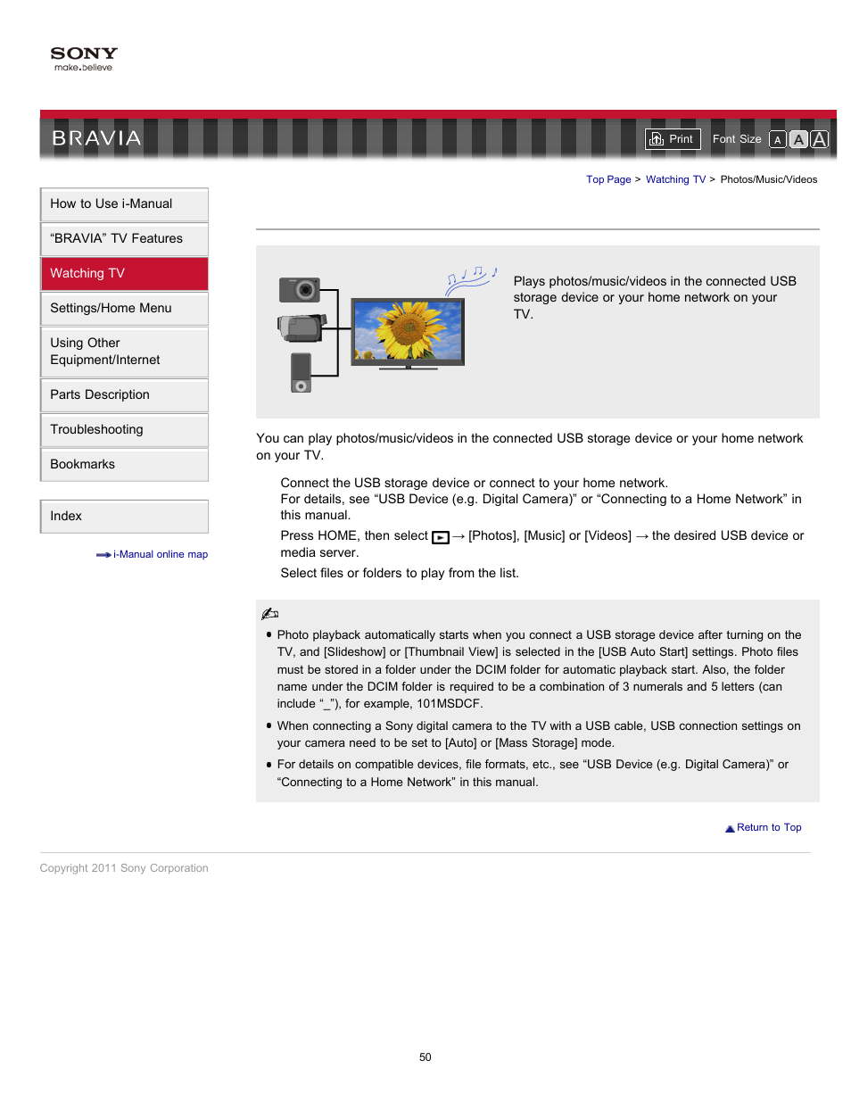 Photos/music/videos | Sony KDL-46HX729 User Manual | Page 50 / 176