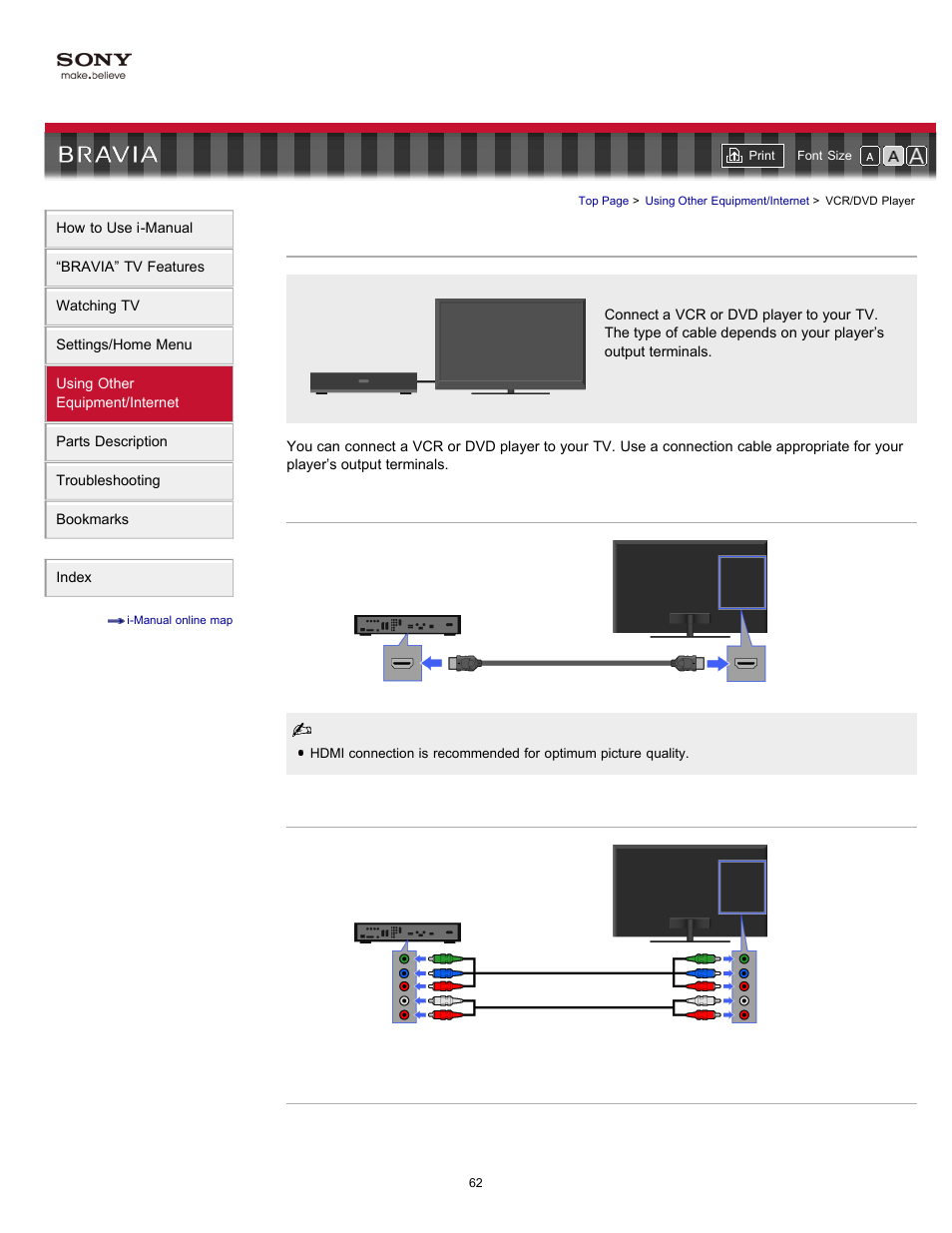 Vcr/dvd player | Sony KDL-46HX729 User Manual | Page 62 / 176