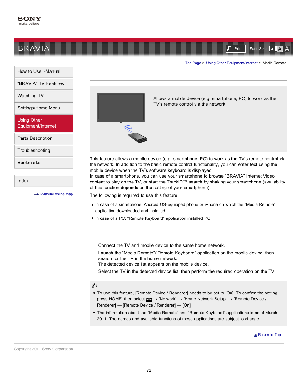 Media remote | Sony KDL-46HX729 User Manual | Page 72 / 176