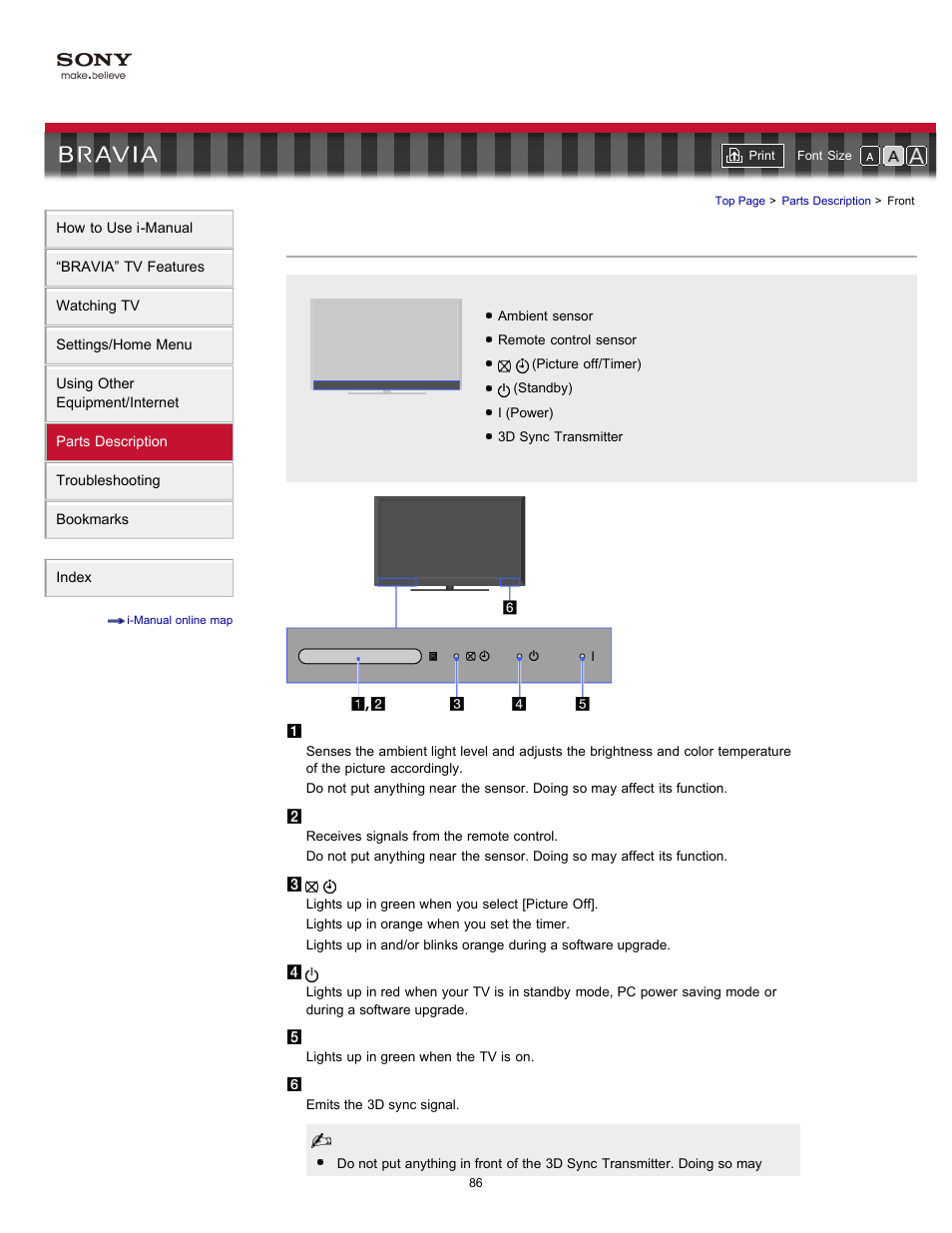 Front | Sony KDL-46HX729 User Manual | Page 86 / 176