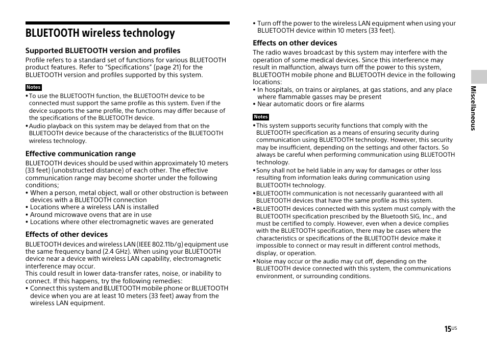 Bluetooth wireless technology | Sony HT-XT1 User Manual | Page 15 / 72
