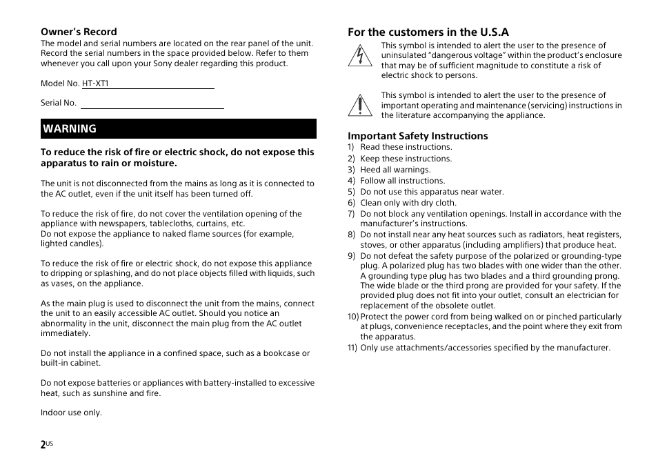 Sony HT-XT1 User Manual | Page 2 / 72
