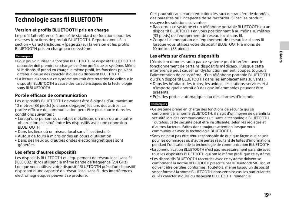 Technologie sans fil bluetooth | Sony HT-XT1 User Manual | Page 37 / 72