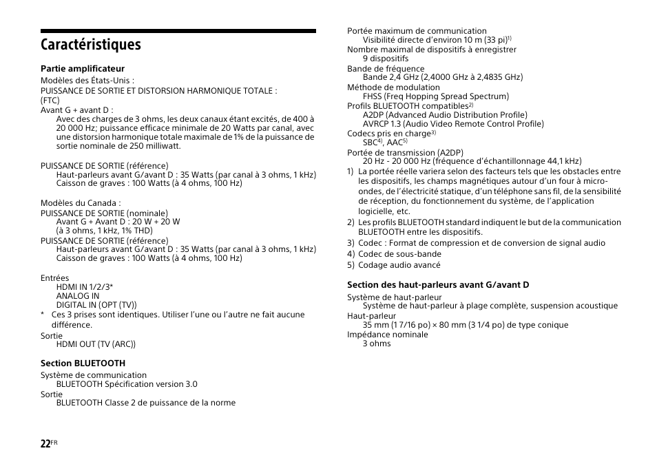 Caractéristiques | Sony HT-XT1 User Manual | Page 44 / 72