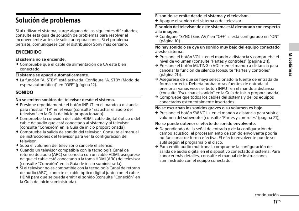 Solución de problemas | Sony HT-XT1 User Manual | Page 63 / 72