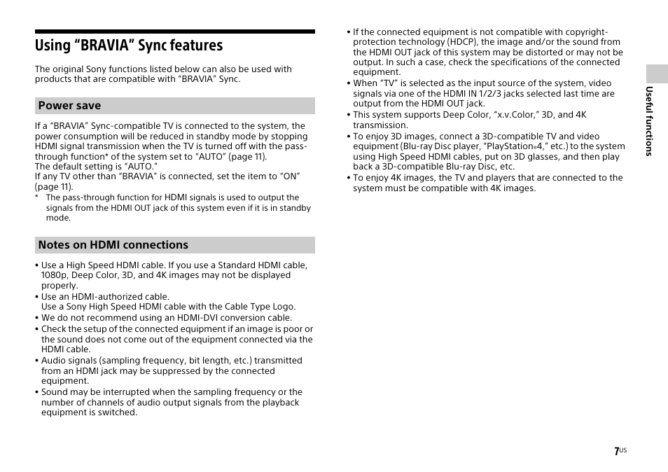 Using “bravia” sync features | Sony HT-XT1 User Manual | Page 7 / 72
